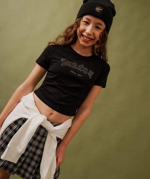 Tee-shirt manches courtes coupe courte avec studs fille vue1 - GEMO 4G FILLE - GEMO