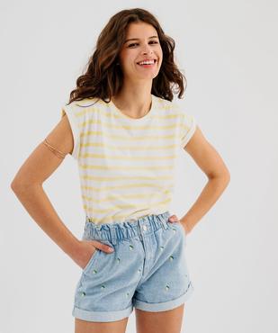 Tee-shirt rayé à manches ultra courtes femme vue1 - GEMO 4G FEMME - GEMO