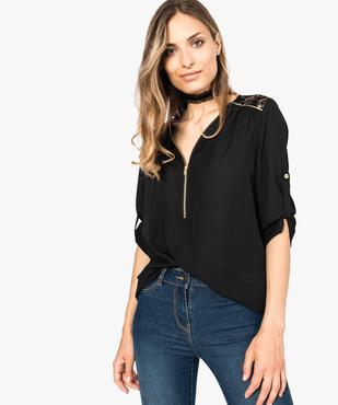 Blouse fluide décolleté zippé, manches 3/4 et dentelle vue1 - GEMO(FEMME PAP) - GEMO
