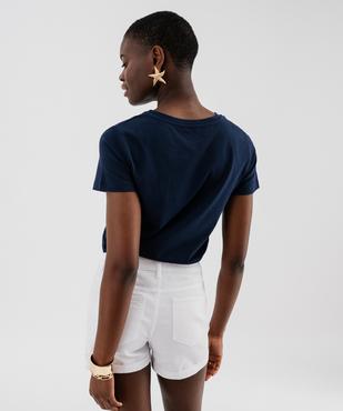 Tee-shirt manches courtes avec broderie sur le buste femme vue3 - GEMO(FEMME PAP) - GEMO