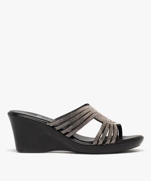Mules femme compensées avec brides à strass entrelacées et ajourées vue1 - GEMO(URBAIN) - GEMO