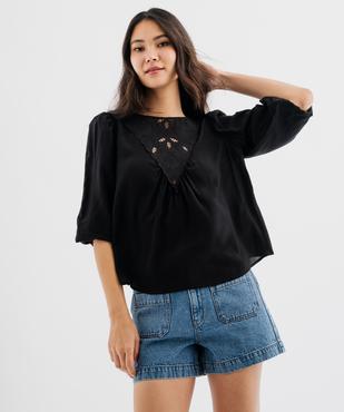 Blouse manches 3/4 avec empiècement brodé femme vue1 - GEMO(FEMME PAP) - GEMO