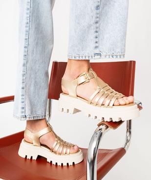 Sandales femme à talon dessus métallisé avec semelle crantée vue1 - GEMO (CASUAL) - GEMO