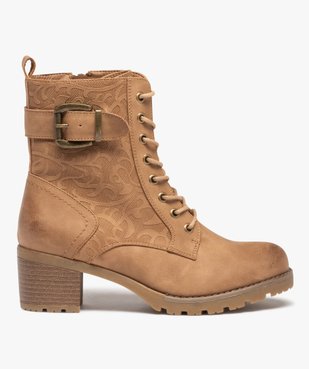 Boots femme à talon carré dessus uni avec motifs végétaux vue2 - GEMO(URBAIN) - GEMO