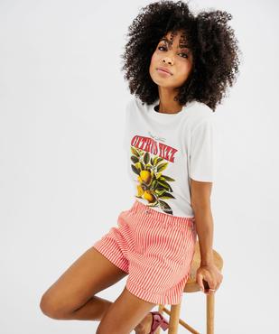 Tee-shirt manches courtes avec inscriptions femme vue1 - GEMO 4G FEMME - GEMO