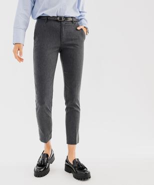Pantalon droit extensible en toile chinée avec ceinture femme vue5 - GEMO(FEMME PAP) - GEMO