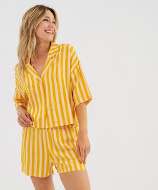 Haut de pyjama à rayures forme chemise en viscose femme vue1 - GEMO 4G FEMME - GEMO