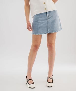 Jupe en jean délavé coupe courte et trapèze femme vue2 - LULUCASTAGNETTE - GEMO