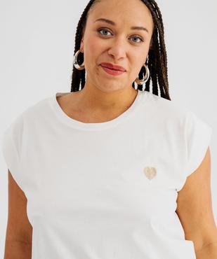 Tee-shirt à manches ultra-courtes avec coeur brodé femme grande taille vue2 - GEMO (G TAILLE) - GEMO