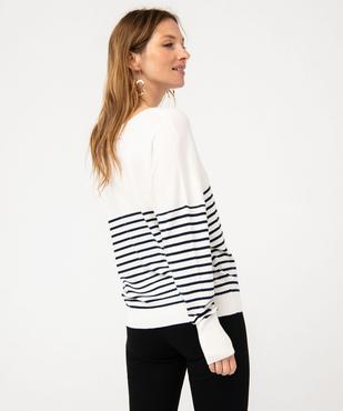 Pull rayée à col V en fine maille femme vue3 - GEMO 4G FEMME - GEMO