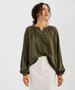 Blouse manches longues en viscose unie à col rond boutonné femme vue3 - GEMO(FEMME PAP) - GEMO