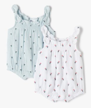 Combishort bébé sans manches en double gaze à motif fleuri (lot de 2) vue1 - GEMO(BB COUCHE) - GEMO