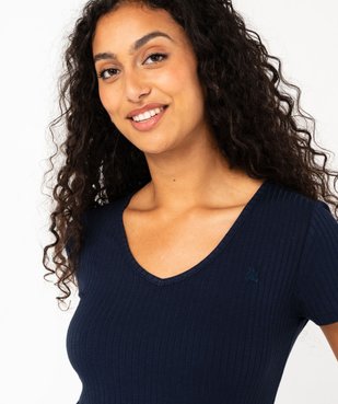 Tee-shirt manches courtes et col V en maille côtelée femme - LuluCastagnette vue5 - GEMO(FEMME PAP) - GEMO