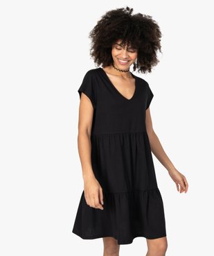 Robe femme à manches courtes en maille extensible vue1 - GEMO(FEMME PAP) - GEMO