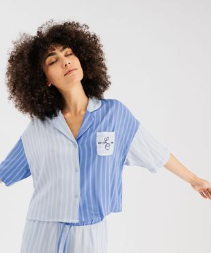 Pyjashort à rayures en viscose fluide femme - LuluCastagnette vue1 - LULUCASTAGNETTE - GEMO