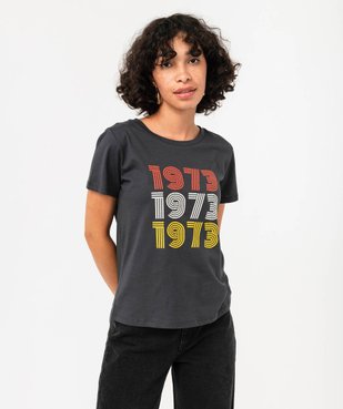 Tee-shirt à manches courtes avec inscription vintage femme vue1 - GEMO(FEMME PAP) - GEMO