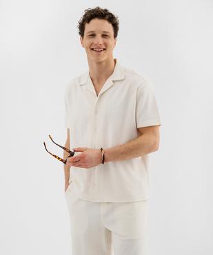 Chemise manches courtes à col cubain en maille piquée homme vue1 - GEMO 4G HOMME - GEMO