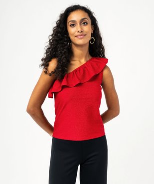 Tee-shirt asymétrique à volant et paillettes femme vue1 - GEMO(FEMME PAP) - GEMO