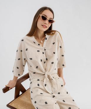Blouse manches courtes brodée à nouer femme vue1 - GEMO(FEMME PAP) - GEMO