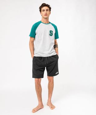 Pyjashort bicolore avec motif brodé homme vue1 - GEMO 4G HOMME - GEMO