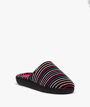 Chaussons femme mules en velours à rayures colorées - Isotoner vue2 - ISOTONER - GEMO