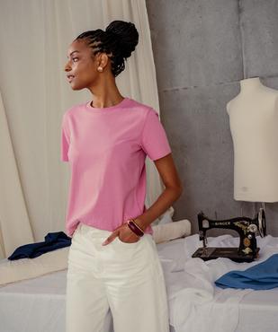 Tee-shirt manches courtes et col rond uni en coton résistant femme vue4 - GEMO(FEMME PAP) - GEMO