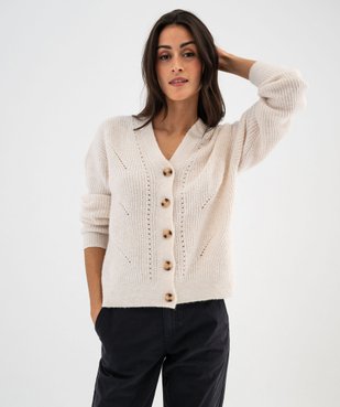 Gilet col V en maille ajourée femme vue6 - GEMO(FEMME PAP) - GEMO