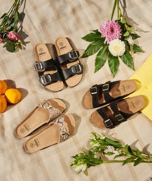 Mules femme unies en cuir suédé avec larges brides à clous  vue6 - GEMO (CASUAL) - GEMO