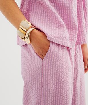 Pantalon ample en coton gaufré avec taille élastique femme vue2 - GEMO(FEMME PAP) - GEMO