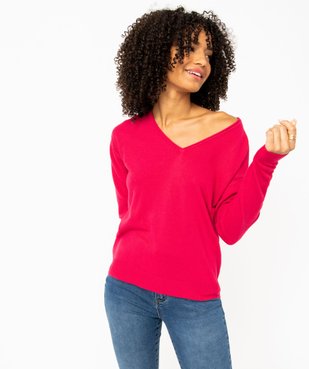 Pull femme en maille fine avec large col V vue1 - GEMO(FEMME PAP) - GEMO