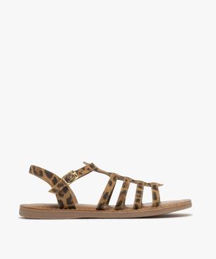 Sandales en cuir imprimé léopard avec bride scratch fille  vue2 - TANEO - GEMO