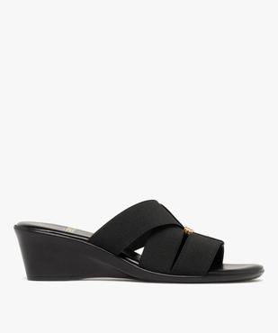 Mules femme à talon compensé et brides unies élastiques vue1 - GEMO(URBAIN) - GEMO