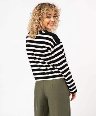 Sweat rayé ample et court avec strass sur les épaules femme vue3 - GEMO(FEMME PAP) - GEMO