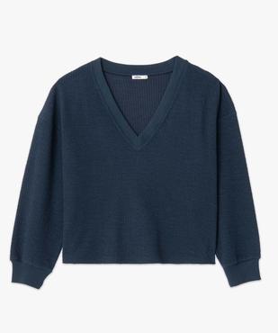 Sweat femme en maille gaufrée avec col en V vue4 - GEMO(FEMME PAP) - GEMO