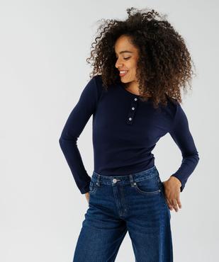 T-shirt col tunisien uni femme vue1 - GEMO(FEMME PAP) - GEMO