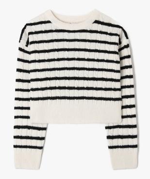 Pull rayé à col rond coupe courte fille vue1 - GEMO (JUNIOR) - GEMO