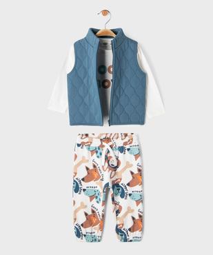 Ensemble 3 pièces bébé garçon : pantalon, tee-shirt et gilet sans manches vue1 - GEMO 4G BEBE - GEMO