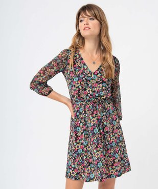 Robe femme imprimée avec col V et manches 3/4 vue1 - GEMO(FEMME PAP) - GEMO