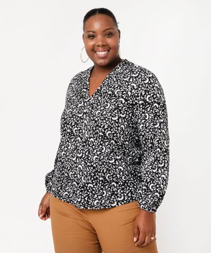 Tee-shirt imprimé à manches longues à col V femme grande taille vue1 - GEMO 4G GT - GEMO