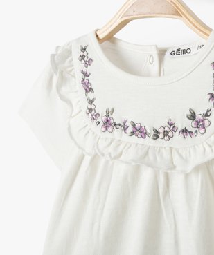 Tee-shirt bébé fille à plastron brodé et volanté vue2 - GEMO(BEBE DEBT) - GEMO