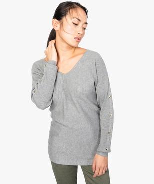 Pull femme en maille côtelée avec boutons sur les manches  vue1 - GEMO(FEMME PAP) - GEMO