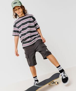 Bermuda cargo en coton stretch à coloris unique garçon vue1 - GEMO (JUNIOR) - GEMO