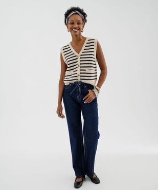 Gilet sans manches en laine rayée femme vue4 - GEMO(FEMME PAP) - GEMO