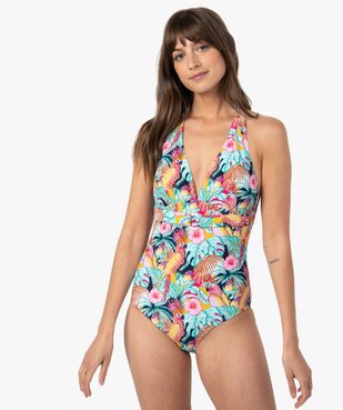 Maillot de bain femme une pièce à motifs exotiques vue1 - GEMO (PLAGE) - GEMO