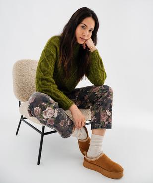 Pull en maille chinée torsadée à col cheminée femme vue5 - GEMO 4G FEMME - GEMO