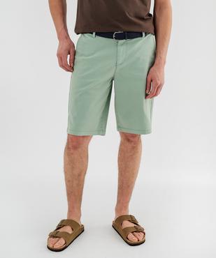 Bermuda en coton extensible coupe Regular avec ceinture tressée homme vue1 - GEMO 4G HOMME - GEMO