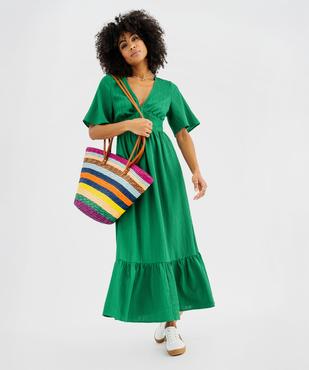 Robe longue col V à dos fantaisie femme vue1 - GEMO(FEMME PAP) - GEMO