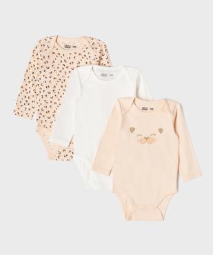 Bodies manches longues à motif léopard bébé fille (lot de 3) vue1 - GEMO 4G BEBE - GEMO
