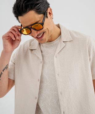 Chemise à manches courtes et col cubain en coton gaufré homme vue2 - GEMO 4G HOMME - GEMO
