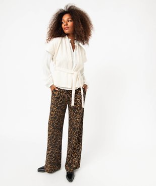 Pantalon large imprimé en maille texturée femme vue5 - GEMO(FEMME PAP) - GEMO